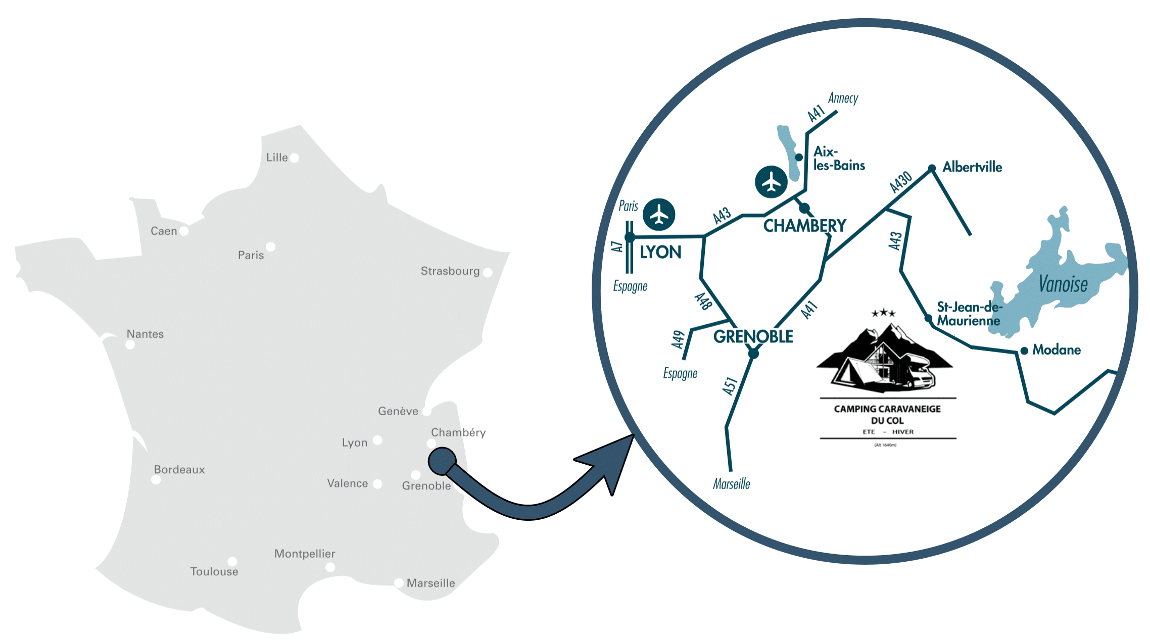 Toegang tot de camping Col de la Toussuire les Sybelles